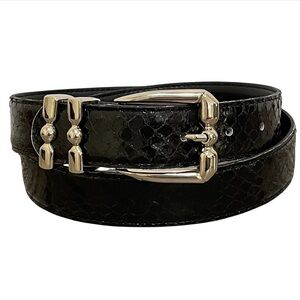 Black Genuine Snakeskin Dress Belt Textured Office Ornate Silver Buckle Size ML